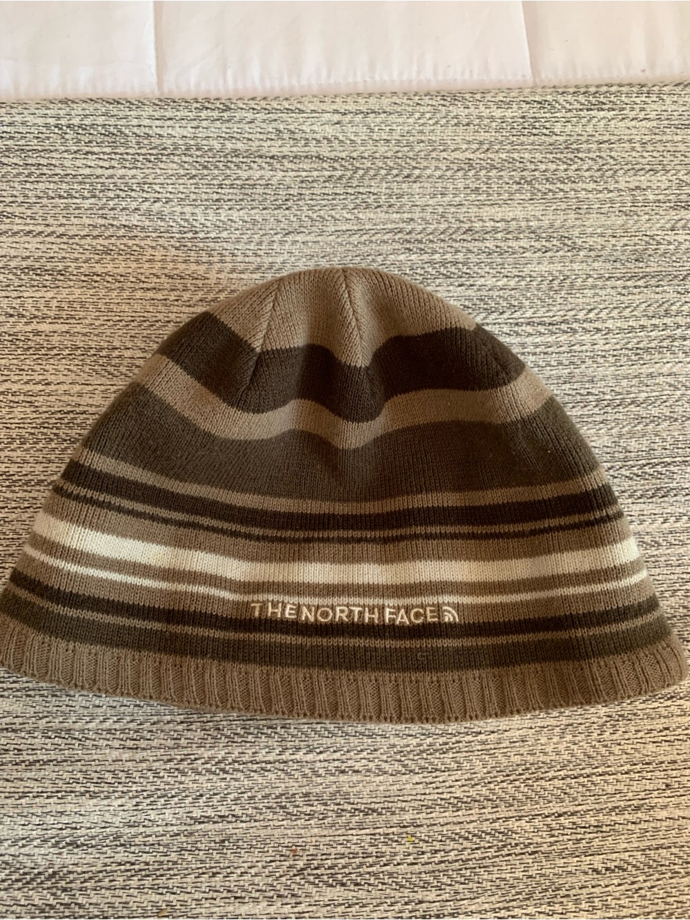 The North Face Striped Knit Beanie - Olive, Dark Brown & Cream